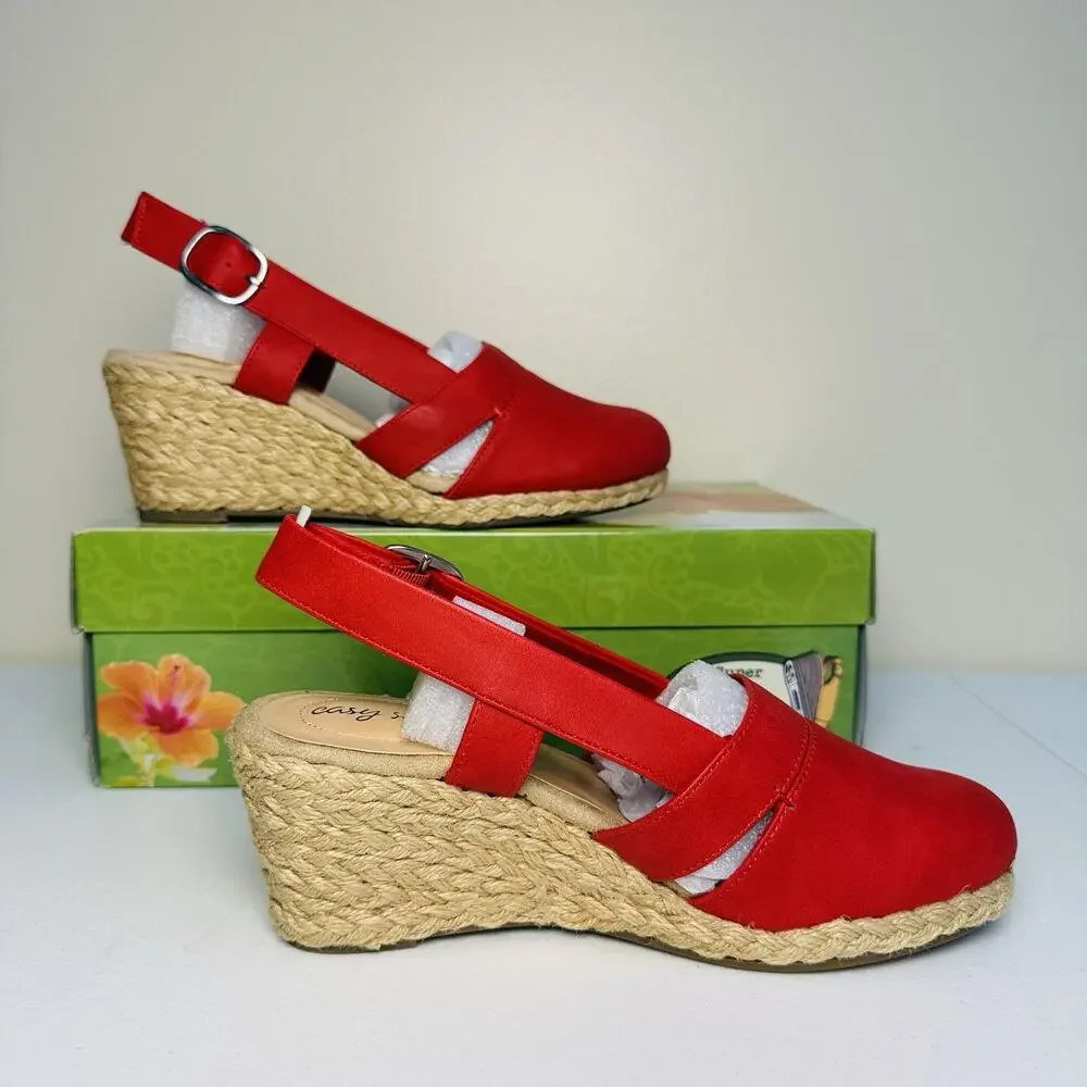 Easy Street Stargaze Red Espadrille Wedge Sandals Women’s Size 6 NEW